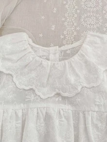 SHEIN B136 Spring & Autumn Floral Embroidery Ruffled Collar Long Sleeve Baby Girl Bodysuit Fall Winter - White - View 3