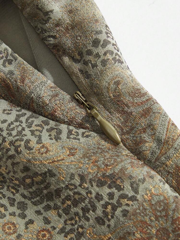 Pantalones casuales anchos de mujer con pliegues, bolsillos y estampado de flores en jacquard