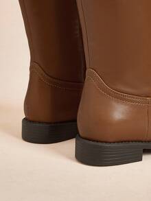 Rosivie Women's New Fashion Commuter Casual Lace-Up Buckle Thick Heel British Rider Motorcycle Mid-Calf Boots - Brown - View 6