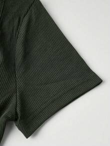 EURMUSE 2 pièces Ensemble femme casual combinaison et pantalon à col carré de couleur unie - Vert olive - Voir 8