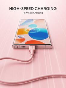 JMMO Type-C 数据线，USB A 转 Type C 快速充电数据线，USB C 转 USB A 充电线，480Mbps 数据传输，兼容 USB-C 设备 6.6 英尺/2 米 15W 5V/3A 礼物，秋冬必备 - 粉色 - 查看 3