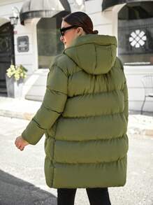 EURMUSE Plus Zip Up Hooded Puffer Coat, Winter - Army Green - View 2