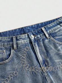 ROMWE MEN Street Life 男士夏季休闲水洗牛仔刺绣短裤