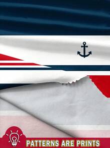 EMERY ROSE 2pcs/Set Casual Minimalist Red, Blue And White Striped Navy Style Plus Size Set,Suitable For Summer,Two Piece Set Women Suitable For Going Out,Spring/Vacation - Navy Blue - View 3