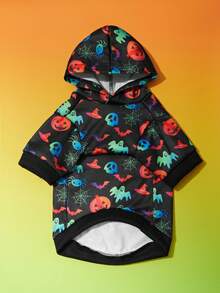 PETSIN Halloween Patterned Hooded Sweatshirt With Colorful Halloween Elements - Multicolor - View 2