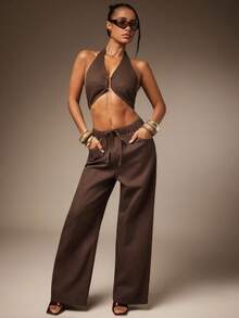 Hauture Pantaloni de twill cu talie și șnur, cu croială dreaptă, model cu imprimeu floral