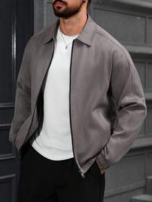 Manfinity Homme 男士休闲宽松麂皮夹克，深灰色，日常穿着，送给男友/老公的礼物，周年纪念礼物，男士拉链夹克，男士休闲夹克，男士麂皮夹克，男士衬衫式夹克，男士飞行员夹克，抓绒夹克 - 深灰色 - 查看 5