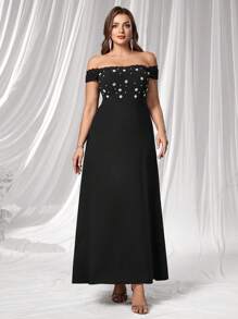 Coutiva Plus Size Elegant Off-Shoulder Beaded Formal Evening Gown Glamorous Dress Luxury Evening Dresses For Women  Plus Size Evening Dresses Graduation - Black - View 3
