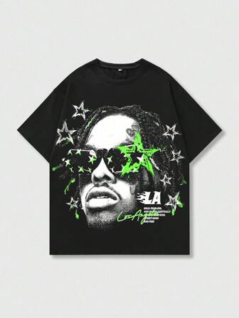 Street Life Men's Casual Graphic Print Short Sleeve T-Shirt, Summer, 2000s Style