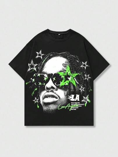 Street Life Men's Casual Graphic Print Short Sleeve T-Shirt, Summer, 2000s Style