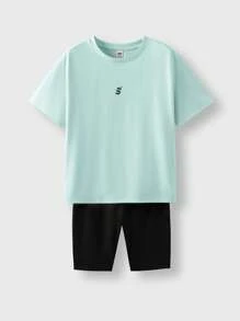 JNSQ Ensemble t-shirt à manches courtes et shorts décontractés et sportifs minimalistes pour préadolescentes