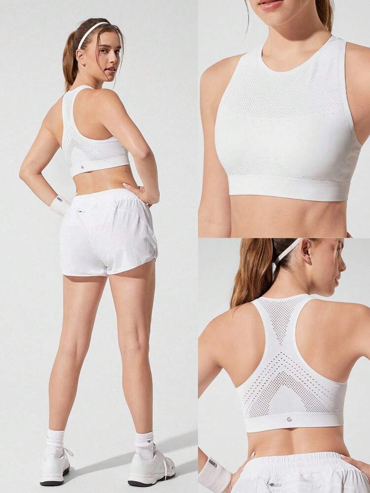 Power Up Sweat-Wicking Soft Bonding Mesh Jelly Strip Supportive Sports Bra Medium Impact Running Jogging Training Gym Workout Removable Cups
