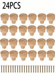 12 件天然藤条圆形橱柜把手木质抽屉拉手棕色饰面适用于厨房客厅卧室衣柜家具装饰 - 咖啡棕 - 查看 2