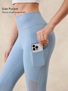 OutZeal Leggings deportivos de cintura alta con panel de malla, para mujer, para hacer ejercicio, yoga, correr - Azul - Ver 4