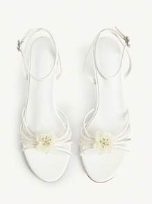 CUCCOO CHICEST 女式白色镜面花卉装饰绑带时尚优雅圆头高跟凉鞋 - 白色 - 查看 3