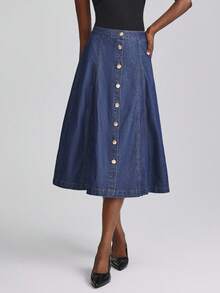SHEIN Frenchy Minifalda de mezclilla casual de unicolor para mujer - Azul - Ver 7