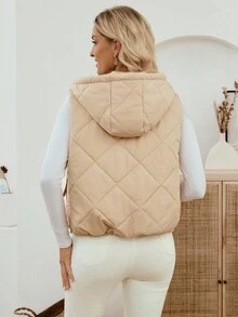 EMERY ROSE Áo khoác không tay có mũ trùm đầu màu trơn thường ngày dành cho nữ, Áo vest phao thu đông dành cho nữ Áo vest có mũ trùm đầu Áo vest có đệm Áo vest chần bông Quần áo mùa đông dành cho nữ Áo khoác mùa đông Áo khoác mùa đông Áo khoác mùa đông dành cho nữ Quần áo mùa thu dành cho nữ Quần áo mùa đông dành cho nữ Quần áo mùa thu Quần áo mùa đông dành cho nữ - Màu Khaki - Xem 2