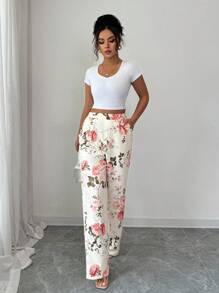 Elenzga Women's Elegant Romantic Pocket Print Pants Fall Cloth For Women - Multicolor - View 1