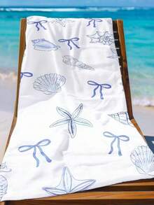 SHEIN 1pc Super Soft Ocean Theme Beach Towel, Vibrant Blue Ocean Creatures And Plant Design, Quick Dry, UV-Resistant, Washable - Perfect For Yoga, Sunbathing, And Outdoor Activities Summer Holiday Bathroom DecorTravel Essentials Travel Accessories Beach Essentials