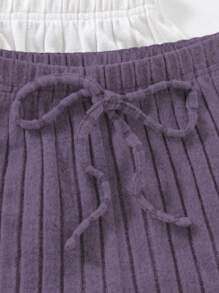 SHEIN 3 piezas Conjunto de pijama de camiseta de punto acanalado y pantalones cortos de unicolor para mujer - Multicolor - Ver 5