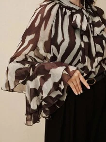 Anewsta Blusa elegante de cuello redondo con mangas de campana raglán, tirantes finos y estampado semitransparente - Marrón - Ver 5