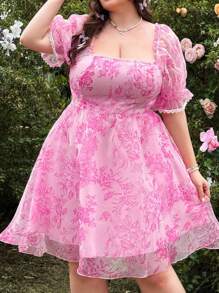 Lyrianda Romantisches A-Linien-Kleid mit Quadratausschnitt und tailliertem Schnitt für Große Größen - Verschiedenfarbig - Übersicht 1