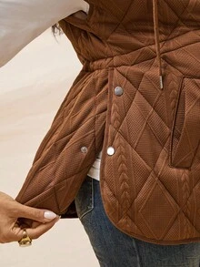 Boho Mama Pakaian Musim Gugur, Pakaian Hamil, Pakaian Hamil Musim Gugur/Dingin, Jaket Hamil Kasual Warna Polos dengan Tali Serut di Pinggang, Musim Gugur/Dingin - Coklat - View 3