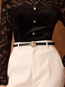 MOTF PREMIUM GOLD ROSE METAL DETAIL PU LEATHER BELT - Black - View 8