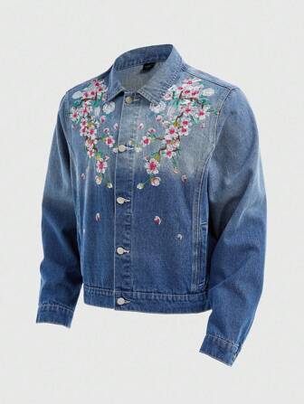 Street Life Men's Floral Pattern Long Sleeve Single-Breasted Casual Denim Jacket