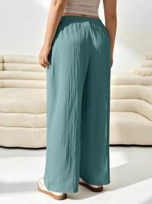 SHEIN EZwear Women's Plus Size Loose Woven Teal Blue Pants Wide Leg Pants For Women Women Wide Leg Pants Plus Size Wide Leg Pants Loose Pants For Women Flowy Pants