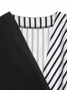 GlowEve Casual Commute Contrast Color Block Striped Wrap Shirt Fall Cloth For Women - Black - View 3
