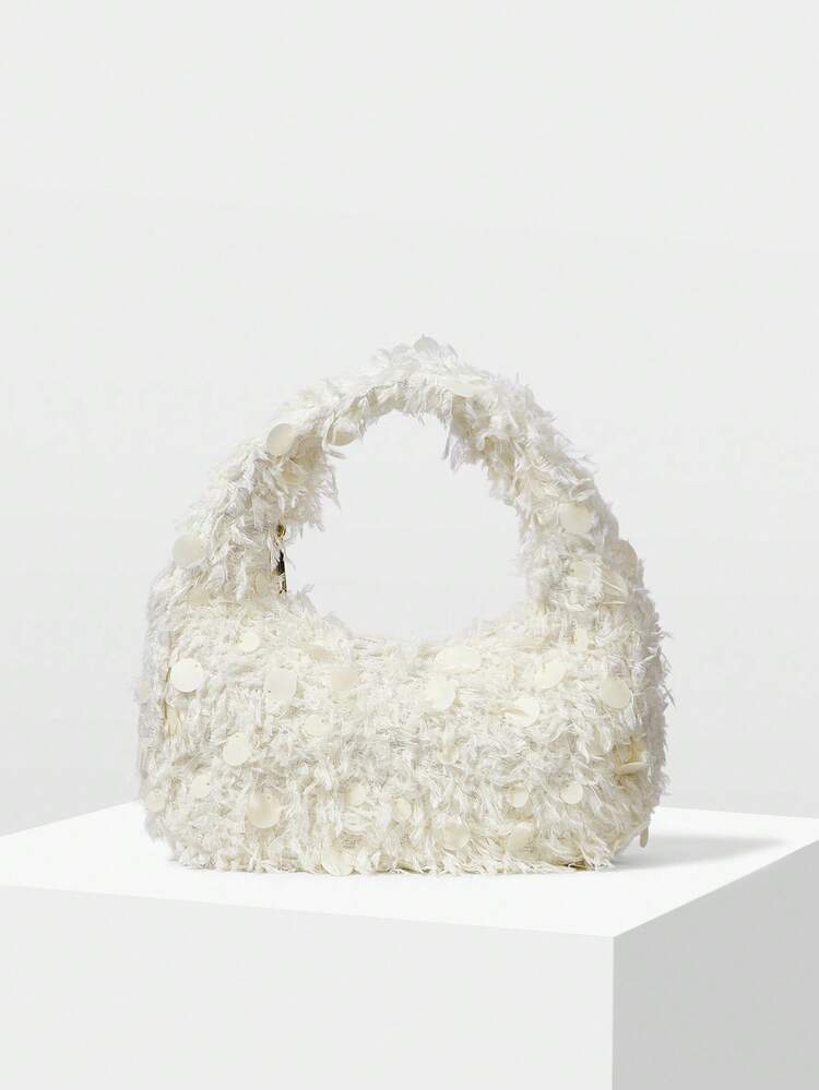 WOMEN'S FASHION SEQUIN ZIPPER TOP HANDLE BAG, SUITABLE FOR PARTIES