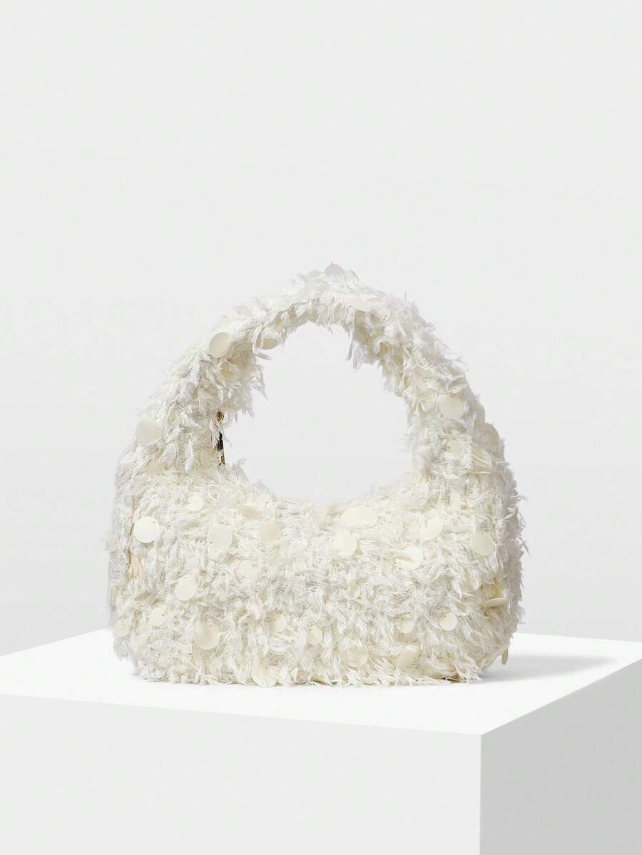 MOTF PREMIUM Túi xách nữ thời trang đính sequin, khóa kéo, có quai xách, thích hợp cho các bữa tiệc. - Màu hạnh nhân - Xem 2