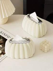 SHEIN 1 件南瓜形纸巾盒架（带弹簧）、桌面纸巾架、装饰纸巾盒（适用于家庭厨房卧室客厅餐厅）、创意纸巾收纳盒、家居装饰、浴室装饰、浴室收纳盒、夏季家居创意纸巾盒、办公室客厅 - 彩色 - 查看 5