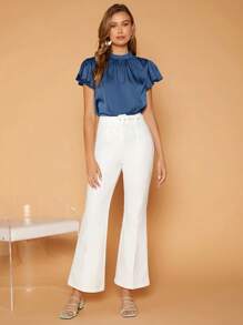 SHEIN Privé Frill Neck Butterfly Sleeve Satin Top