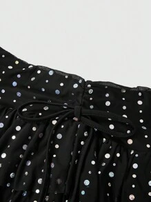 SHEIN SXY Plus Size Women Solid Color Sequin Multi-Layer Ruffle Hem Short Fashion Mini Skirt,Club Outfits Women Sexy; Sequin / Rhinestone