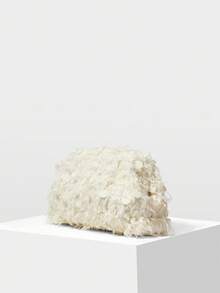 MOTF PREMIUM 女士时尚白色杏色纹理手拿包，情人节包，优雅、奢华，完美搭配舞会配饰 - 白杏色 - 查看 3