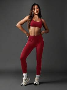 MISSGUIDED Moisture Wicking Supportive High Impact Compression Sports Bra With Cross Back Straps For Running Yoga Exercise Fitness Pilates Workout - Burgundy - View 3