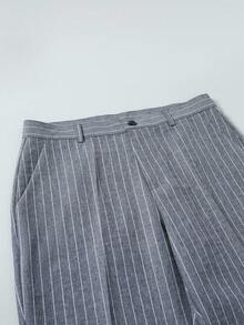 Manfinity Mode Men's Striped Shoulder Padded Long Sleeve Double-Breasted Business Formal Suit Set - Dark Grey - View 5