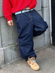 Manfinity EMRG Men's Side Pocket Wide Leg Relaxed Fit Denim Overalls Hang Out Street Sport College