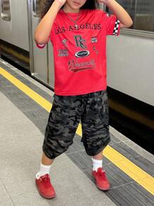 SHEIN Explorewe Áo thun họa tiết caro và chữ in thường ngày dành cho bé gái tuổi teen, mùa hè - trắng - Xem 3