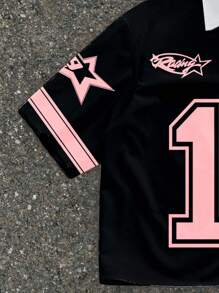 Manfinity ZONE917 男士数字印花撞色 Polo 领短袖休闲衬衫 - 黑色 - 查看 4