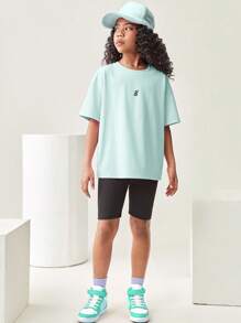 JNSQ Ensemble t-shirt à manches courtes et shorts décontractés et sportifs minimalistes pour préadolescentes