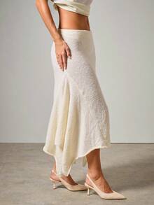 COSMINA 女士优雅百搭不对称下摆毛衣裙，秋冬 - 杏色 - 查看 1