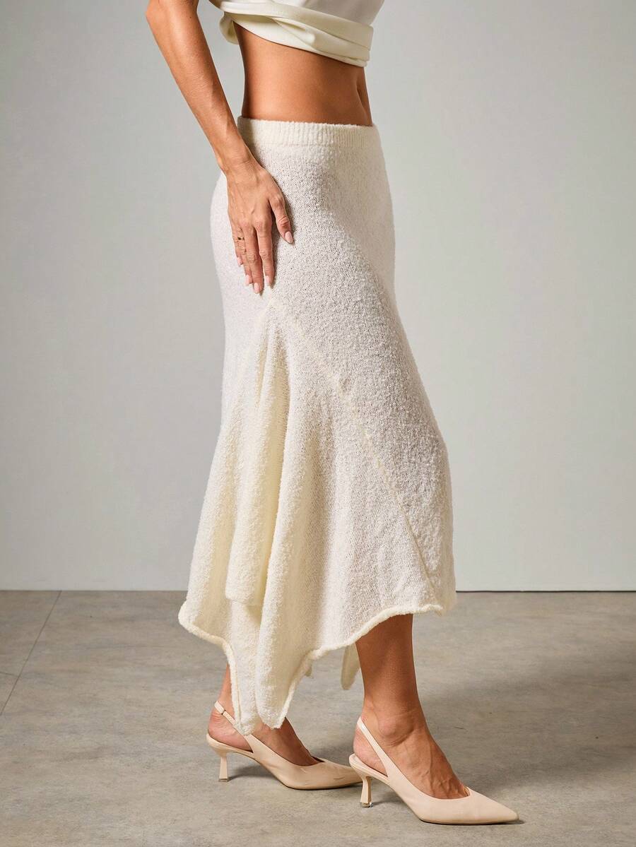 COSMINA 女士优雅百搭不对称下摆毛衣裙，秋冬 - 杏色 - 查看 1