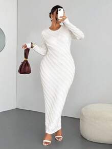 Firerie 大码女式白色浪漫优雅蕾丝提花长袖收腰鱼尾下摆长裙，优雅/办公室/度假/派对/约会/情人节/音乐会/表演/正式/高端宴会/舞会/婚礼季/性感/优雅/通勤/返校/度假/海滩/优雅浪漫/办公室美女/美人鱼风格/生日派对礼服