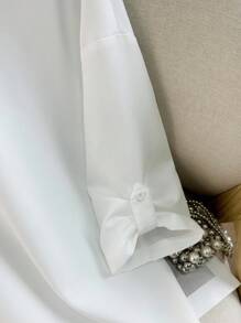 Franclia Quần áo nữ mùa thu Áo sơ mi trắng thông thường dành cho nữ có dây áo hai dây giả, áo trễ vai tay lửng 2 trong 1, thời trang đi làm thanh lịch, thích hợp cho tiệc tùng, áo trễ vai công sở, quần áo trắng toàn bộ cho trường đại học áo cánh trắng - trắng - Xem 6