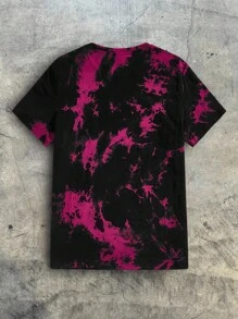 AXEPEAK Men Cotton Tie Dye Slogan Patched Tee, Summer