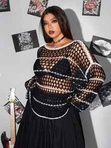 Whyspr Pulls grande taille style casual punk pour Halloween - Noir et Blanc - Voir 4