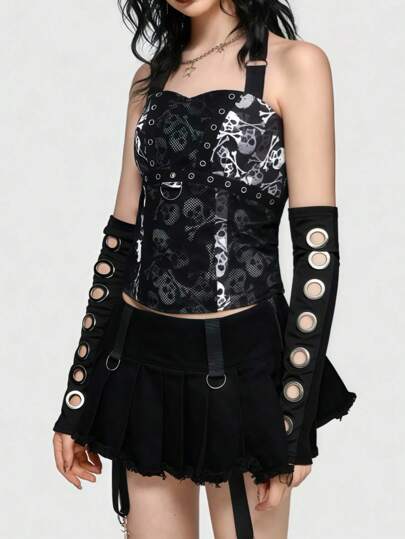 Grunge Punk Riscaldatori per braccio in metallo nero traforato stile gotico, accessori di moda di strada punk personalizzati, adatti per feste, eventi sociali e raduni, unisex